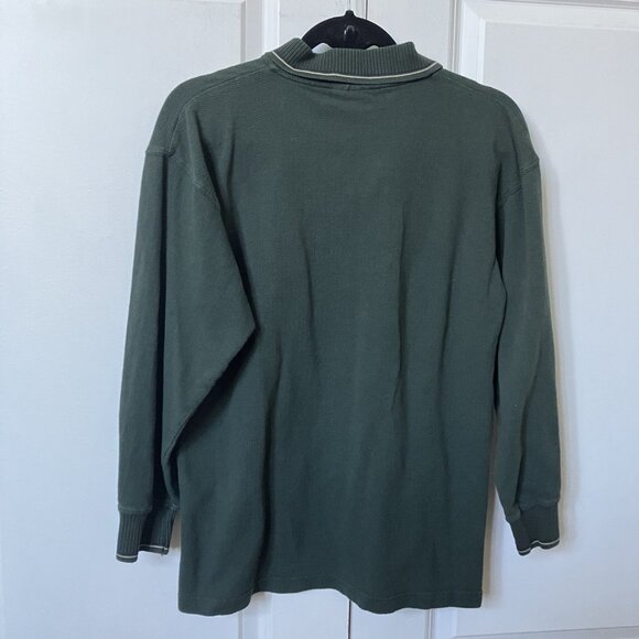 Y2K Northern Getaway Polo Long Sleeve Shirt Rugby Womens Green 90s Waffle Henley - Picture 4 of 6